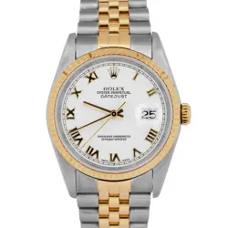 PAPERS ROLEX DATEJUST 36MM WHITE TWO-TONE 18K YELLOW GOLD STEEL WATCH 16233 BOX