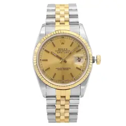 ROLEX DATEJUST STEEL 18K YELLOW GOLD CHAMPAGNE DIAL AUTOMATIC MENS WATCH 16233