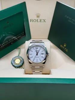 ROLEX DATEJUST 41 WHITE INDEX DIAL STAINLESS STEEL SMOOTH BEZEL OYSTER BRACELET