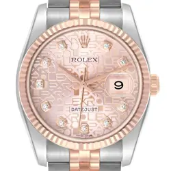 ROLEX DATEJUST STEEL ROSE GOLD PINK DIAMOND DIAL MENS WATCH 116231