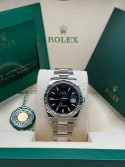 ROLEX DATEJUST 36 BLACK INDEX DIAL STAINLESS STEEL FLUTED BEZEL OYSTER BRACELET