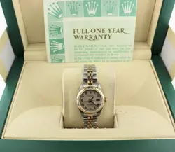ROLEX LADIES DATEJUST 79173 IVORY PYRAMID ROMAN DIAL TT 18KT JUBILEE PAPERS 26MM