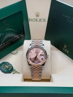 ROLEX DATEJUST 36 TWO TONE ROSE GOLD PAVE DIAMOND 6 9 FLUTED BEZEL JUBILEE