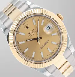 ROLEX MEN'S DATEJUST II TWO-TONE CHAMPAGNE INDEX DIAL FLUTED OYSTER BAND 116333