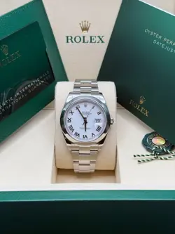 ROLEX DATEJUST 41 NEW 2025 WHITE ROMAN DIAL STAINLESS STEEL SMOOTH BEZEL OYSTER
