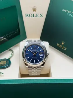 ROLEX DATEJUST 41 NEW 2025 BLUE INDEX DIAL STAINLESS STEEL FLUTED BEZEL JUBILEE