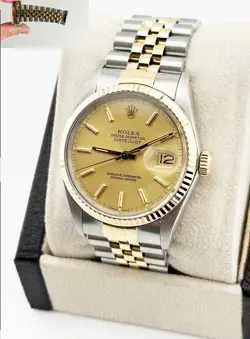 ROLEX DATEJUST 16013 CHAMPAGNE DIAL 18K YELLOW GOLD STAINLESS STEEL 36MM