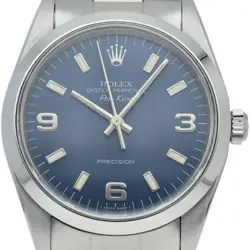 ROLEX AIR KING 14000(U) BOX WARRANTY STAINLESS STEEL MENSWATCH BLUE FINISHED...