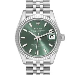 ROLEX DATEJUST MIDSIZE STEEL WHITE GOLD MINT GREEN DIAL WATCH 278274 BOX CARD