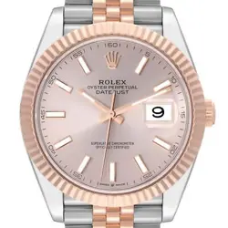 ROLEX DATEJUST 41 STEEL EVEROSE GOLD SUNDUST DIAL WATCH 126331 BOX CARD