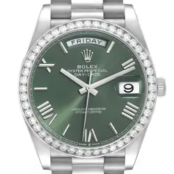 ROLEX DAY DATE PRESIDENT WHITE GOLD GREEN DIAMOND MENS WATCH 228349 BOX CARD