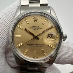 Rolex Oyster Perpetual 34MM 15000 Stainless Steel Batton Gold Dial Watch