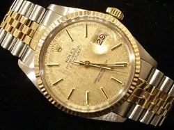 Rolex Datejust Mens 2Tone 18K Yellow Gold Stainless Steel Watch Linen Dial 16013