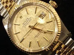 Rolex Datejust Mens 2Tone 18K Yellow Gold Stainless Steel Watch Linen Dial 16013