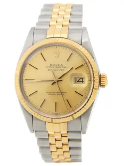 ROLEX DATEJUST 16013 MENS 18K GOLD STAINLESS STEEL WATCH CHAMPAGNE DIAL PAPERS