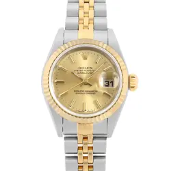 ROLEX DATEJUST 79173 CHAMPAGNE GOLD BAR A NUMBER SECOND HAND WOMEN