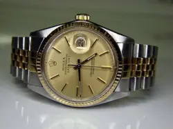 ROLEX DATEJUST MENS 18K YELLOW GOLD STAINLESS STEEL WATCH CHAMPAGNE DIAL 16013
