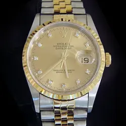ROLEX MENS DATEJUST 18K YELLOW GOLD STEEL WATCH GOLD FACTORY DIAMOND DIAL 16233
