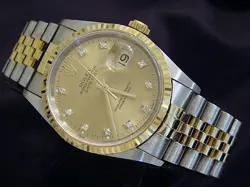 Rolex Mens Datejust 18k Yellow Gold Steel Watch Gold FACTORY Diamond Dial 16233