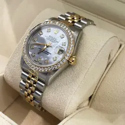 ROLEX DATEJUST 31 MOTHER OF PEARL YELLOW GOLD STEEL DIAMOND BEZEL REF: 68273