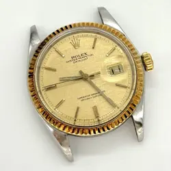 ROLEX OP DATEJUST STAINLESS & 18K GOLD LINEN DIAL 36MM AUTOMATIC WATCH 1601