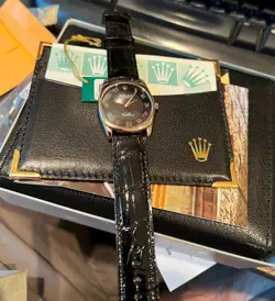 ROLEX 1999 4233/9 CELLINI DANAOS BLACK DIAL LEATHER BAND 18K WHITE GOLD