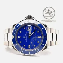 Rolex Submariner 16610 Oyster Stainless Steel Blue Bezel Diamond Dial Watch MINT