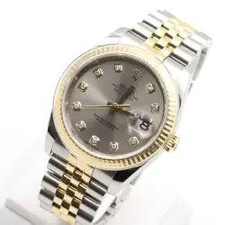 Rolex 18K Gold Combo 10P Diamond Gray Silver Dayjust 36mm Men's Watch 116233