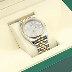 Rolex 18K Gold Combo 10P Diamond Gray Silver Dayjust 36mm Men's Watch 116233