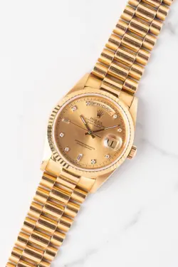 1995 ROLEX DAY-DATE 18238 CHAMPAGNE DIAMOND DIAL