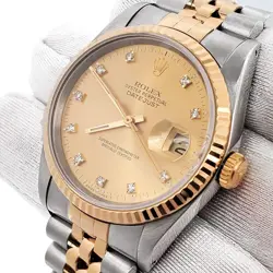 ROLEX DATEJUST 36MM 16233 FACTORY CHAMPAGNE DIAMOND YELLOW GOLD/STEEL WATCH
