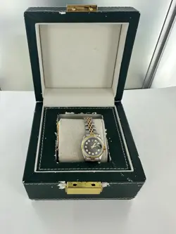 ROLEX DATEJUST LADIES TWO-TONE WATCH REF 69173 DIAMONDS BLACK DIAL #W131949-1