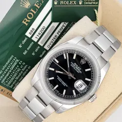 ROLEX DATEJUST 36MM BLACK INDEX STEEL OYSTER WATCH 116200 BOX PAPERS