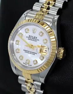ROLEX DATEJUST 69173 JUBILEE 18K YELLOW GOLD & SS MOP DIAMOND DIAL LADIES WATCH