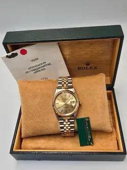 PAPERS ROLEX DATEJUST 36MM NO-HOLES CHAMPAGNE TWO-TONE 18K WATCH 16233 BOX