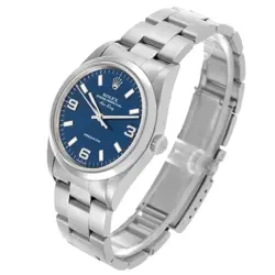 ROLEX AIR KING 34MM BLUE DIAL SMOOTH BEZEL STEEL MENS WATCH 14000