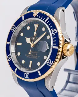 Rolex Submariner Ref. 16613 Stainless Steel & 18k w/ Blue Dial & RubberB Strap!