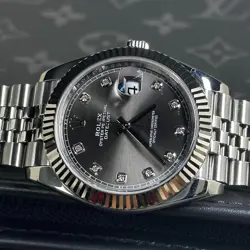 ♔Rolex♔ Datejust 41 Men's Watch 10P Diamond Grey Dail Oyster Authentic