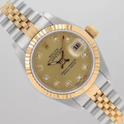 ROLEX LADIES DATEJUST 26MM CHAMPAGNE DIAMOND NS DIAL FLUTED JUBILEE BAND 79173