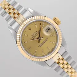 ROLEX LADIES DATEJUST 26MM TWO-TONE CHAMPAGNE INDEX DIAL FLUTED JUBILEE 79173