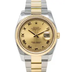ROLEX DATEJUST 36 STEEL & GOLD 116233 CHAMPAGNE ROMAN, OYSTER - PRE-OWNED