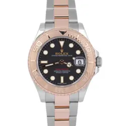 PAPERS ROLEX YACHT-MASTER 37MM TWO-TONE 18K ROSE GOLD BLACK WATCH 268621 BOX