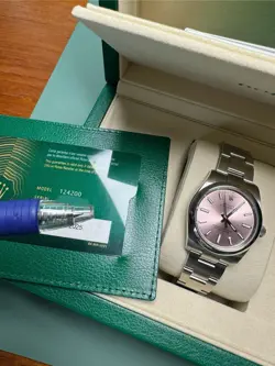Unworn Rolex Oyster Perpetual Ladies Pink Dial Watch 34mm 124200, Complete