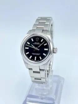 LADIES ROLEX OYSTER PERPETUAL 276200 28MM BLACK DIAL BATON DIAL BOX PAPERS 2023