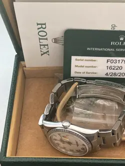 Rolex Datejust 16220 - White Roman  Dial Oyster  Brac- Full Set With Service Pap