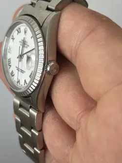 Rolex Datejust 16220 - White Roman  Dial Oyster  Brac- Full Set With Service Pap