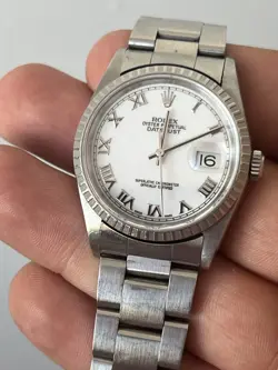 Rolex Datejust 16220 - White Roman  Dial Oyster  Brac- Full Set With Service Pap