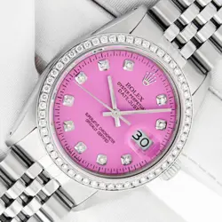 ROLEX WATCH MENS DATEJUST STAINLESS STEEL - PINK DIAMOND DIAL - DIAMOND BEZEL