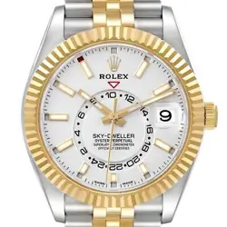 ROLEX SKY DWELLER YELLOW GOLD STEEL WHITE DIAL MENS WATCH 326933 BOX CARD