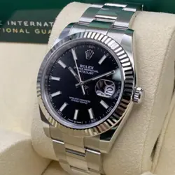ROLEX DATEJUST 41 126334 GOLD FLUTED BEZEL STEEL BLACK INDEX DIAL WATCH B&P 2023